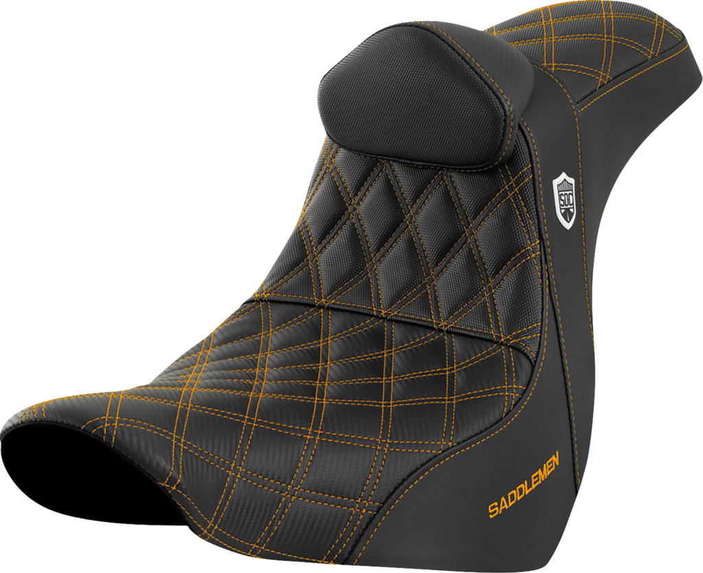 SADDLEMEN Pro Series SDC Performance Seat - w/ Backrest - Gold Stitch - FL/FX '18-'23 SC81829GOLRT — image 1