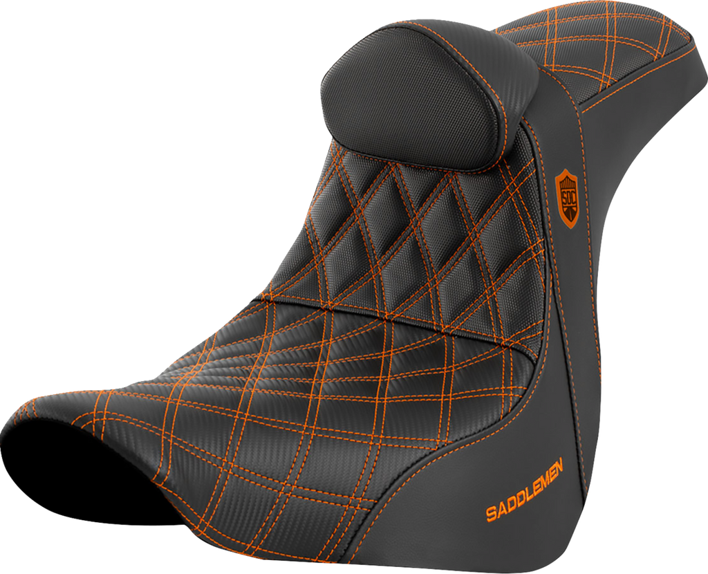 SADDLEMEN Pro Series SDC Performance Seat - w/ Backrest - Orange Stitch - FL/FX '18-'23 SC81829ORART — image 1