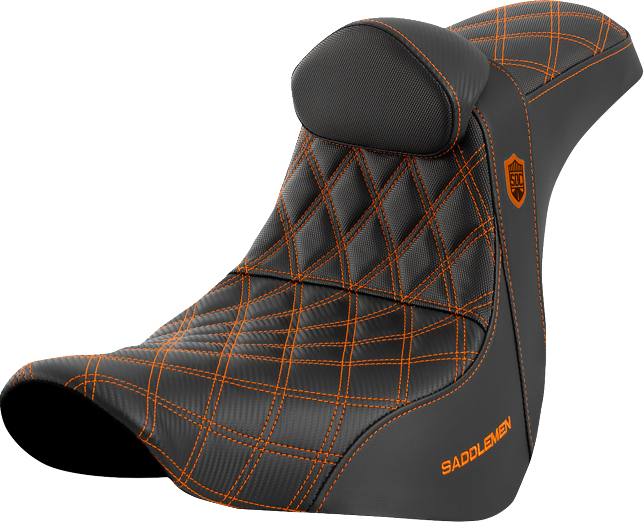 SADDLEMEN Pro Series SDC Performance Seat - w/ Backrest - Orange Stitch - FL/FX '18-'23 SC81829ORART — image 1