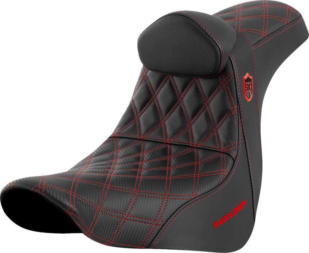 SADDLEMEN Pro Series SDC Performance Seat - w/ Backrest - Red Stitch - FL/FX '18-'23 SC81829REDRT — image 1