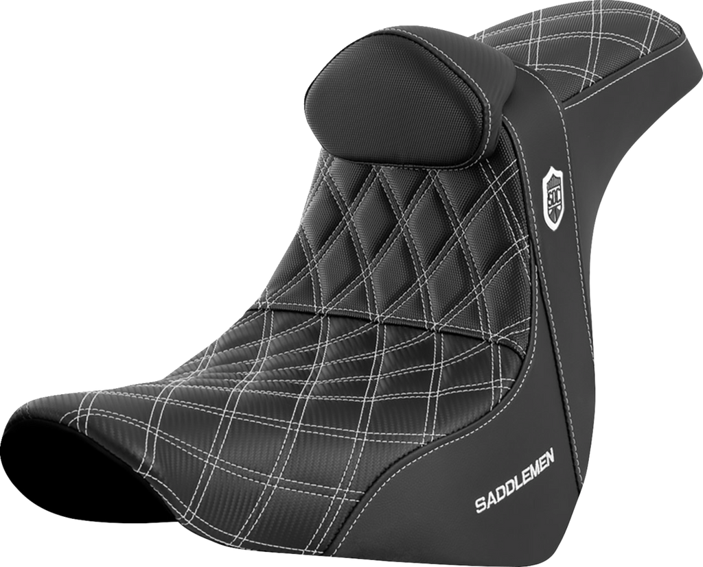 SADDLEMEN Pro Series SDC Performance Seat - w/ Backrest - White Stitch - FL/FX '18-'23 SC81829WHIRT — image 1