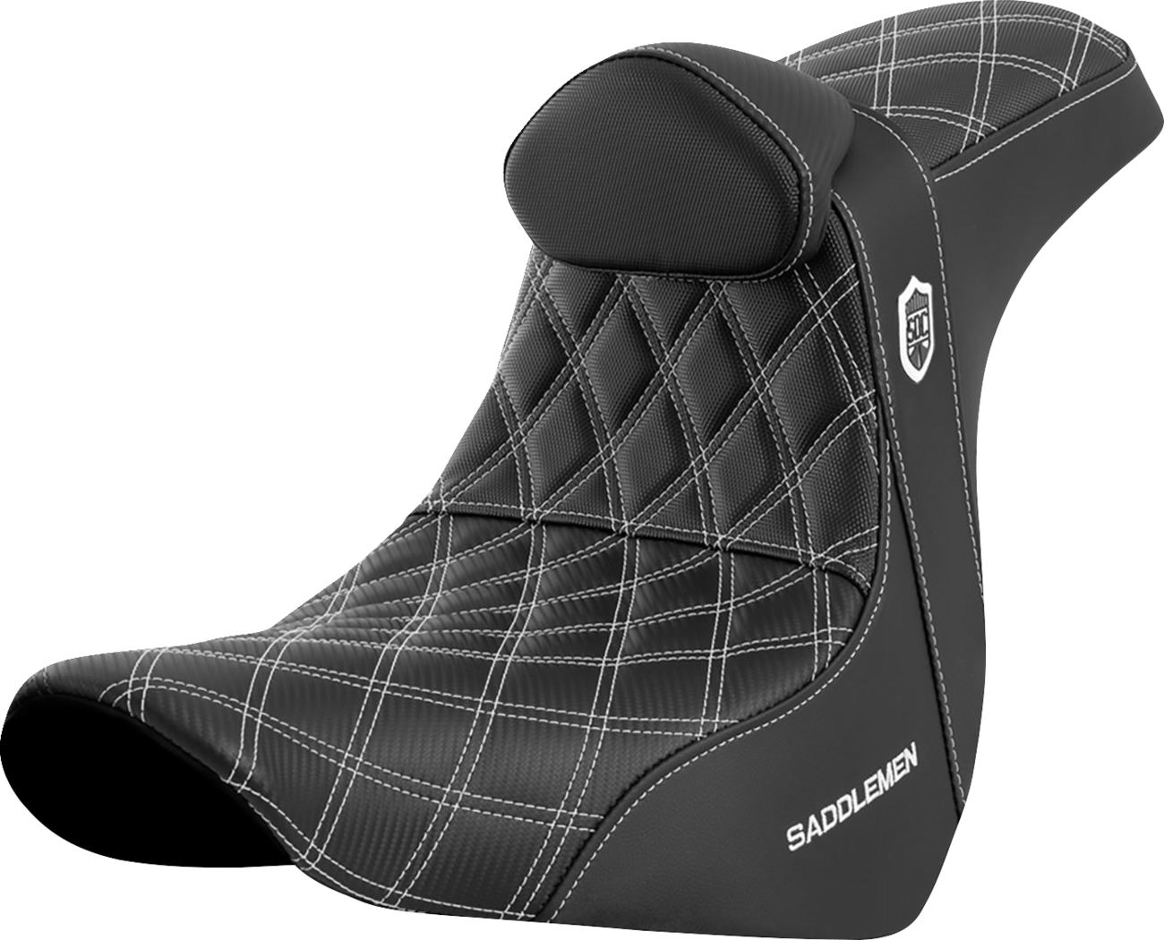 SADDLEMEN Pro Series SDC Performance Seat - w/ Backrest - White Stitch - FL/FX '18-'23 SC81829WHIRT — image 1