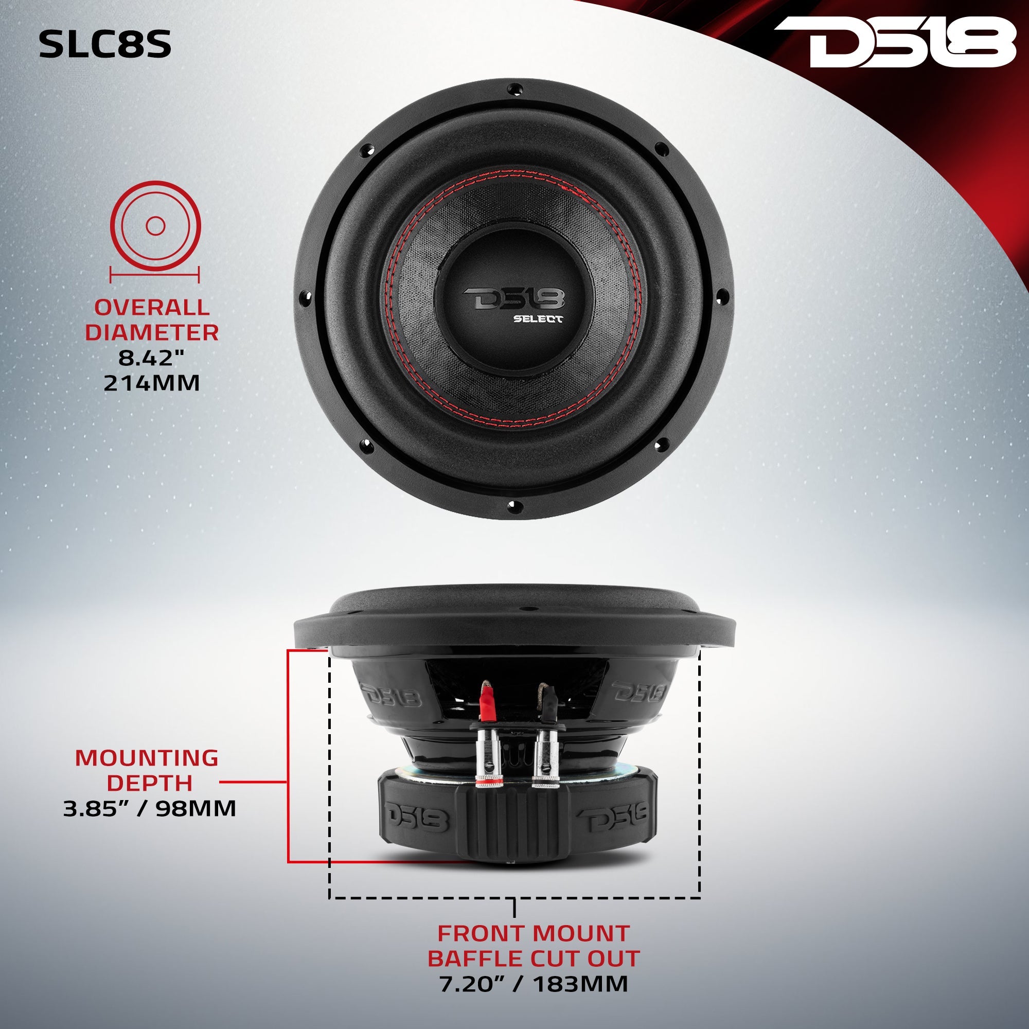 DS18 SLC8S SELECT 8" Subwoofer 200 Watts Rms SVC 4-Ohm — image 6