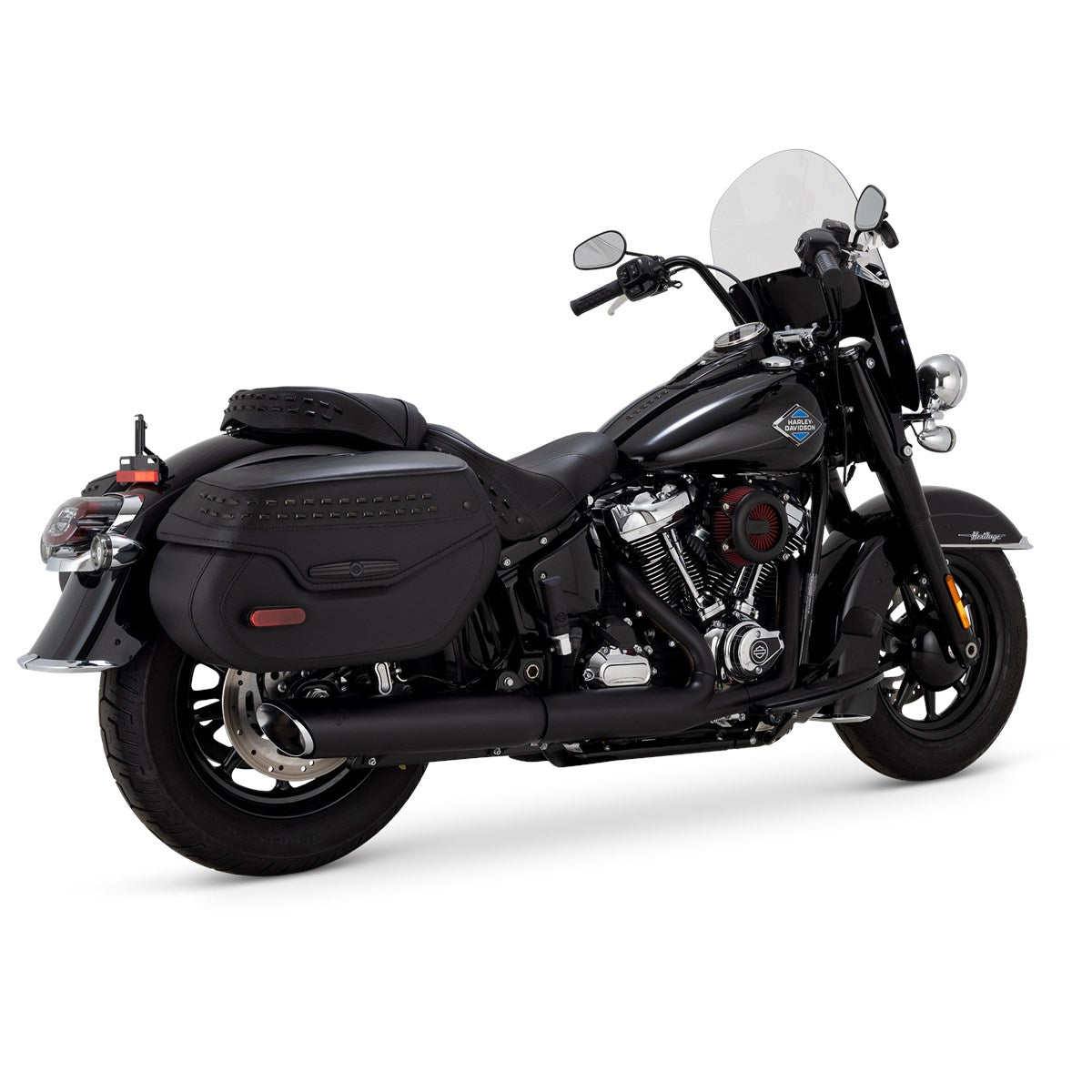 Vance & Hines Softail Twin Slash Round Slip-on – Black – 46750 — manufacturer image 1