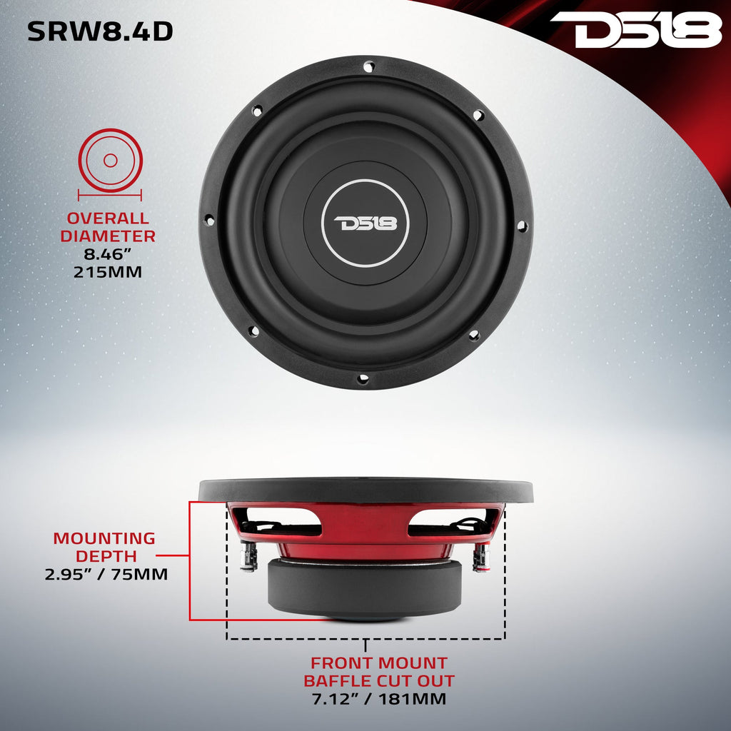 DS18 SRW8.4D SRW Shallow-Mount 8" Subwoofer 150 Watts Rms DVC 4-Ohm — image 6