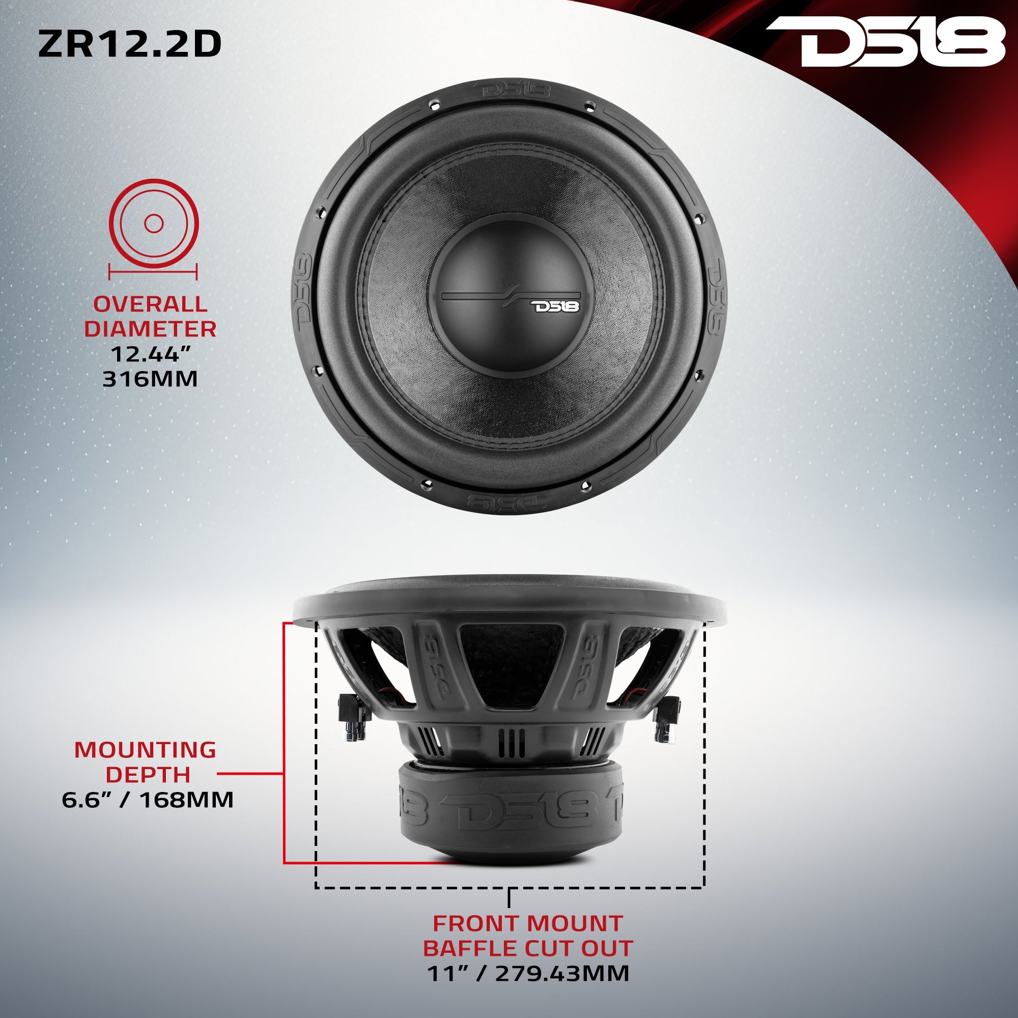 DS18 ZR12.2D ZR 12" Subwoofer 750 Watts Rms DVC 2-Ohm — image 6