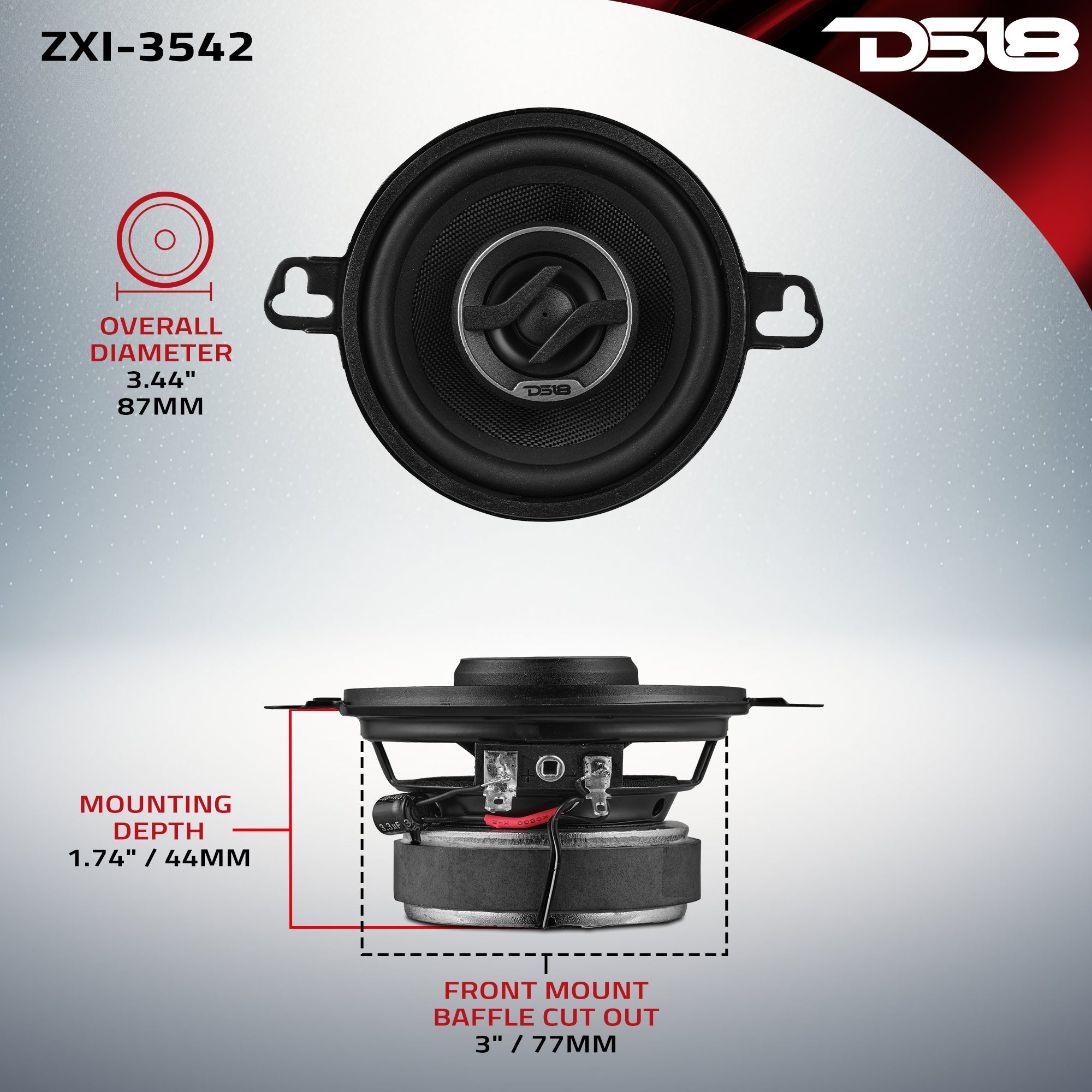 DS18 ZXI-3542 ZXI 3.5” 2-Way Coaxial Speaker | 40 Watts RMS 4-Ohm — image 7