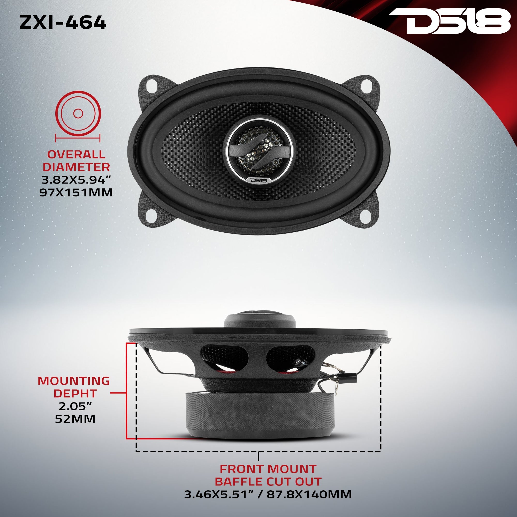 DS18 ZXI-464 ZXI 4x6" 2-Way Coaxial Speakers with Kevlar Cone | 60 Watts RMS 4-Ohm — image 9