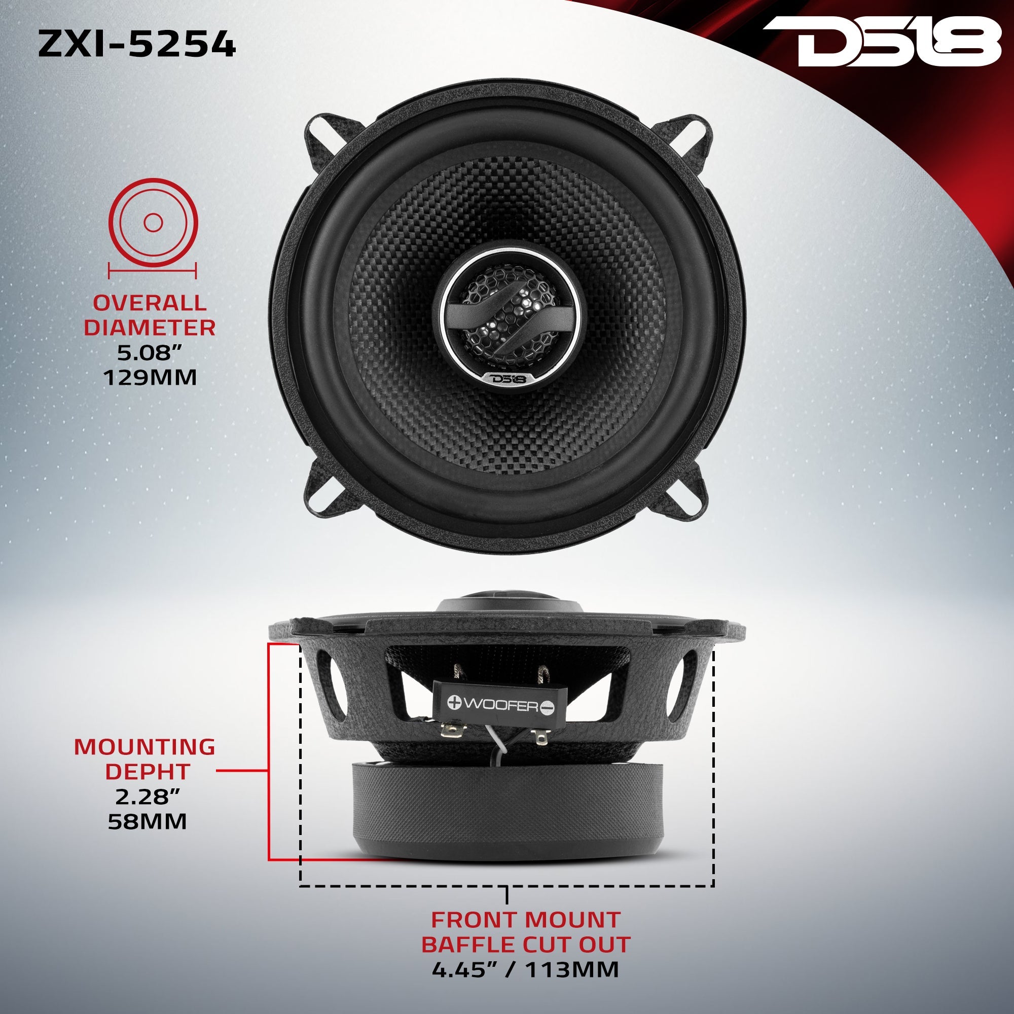 DS18 ZXI-5254 ZXI 5.25" 2-Way Coaxial Speakers with Kevlar Cone | 60 Watts RMS 4-Ohm — image 8